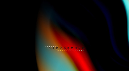 Fluid rainbow colors on black background, vector wave lines and swirls