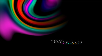 Fluid rainbow colors on black background, vector wave lines and swirls