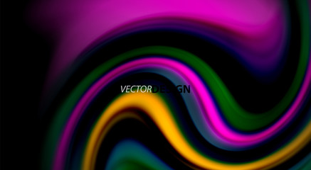 Fluid rainbow colors on black background, vector wave lines and swirls