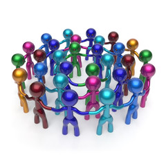 Men characters large circle crowd, social network worldwide group people teamwork, friendship individuality team, different cartoon friends, corporate human unity icon concept. 3d illustration