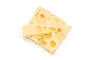 Two pieces of Swiss-type cheese different sizes