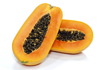 Top view of Papaya isolated on white background.
