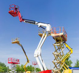 Different self propelled articulated boom lifts and scissor lifts