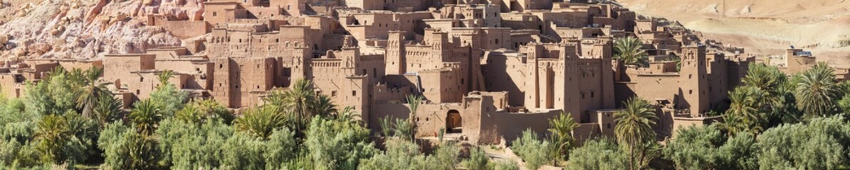 wide panorama of old fortress with a lot buildings in Morocco