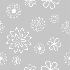 White floral seamless pattern on gray background