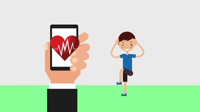 boy practice exercise hand phone app personal sport trainer animation hd