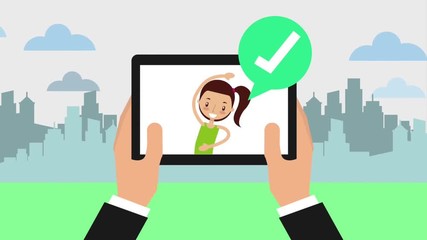 hands with mobile girl online coaching trainer program weight loss animation