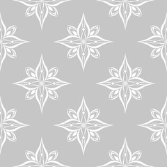 White floral seamless pattern on gray background