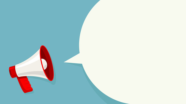 Megaphone White Bubble For Social Media Marketing Concept. Vector Announce For Marketing