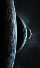 Distant planet system in space with exoplanets 3D rendering elements of this image furnished by NASA