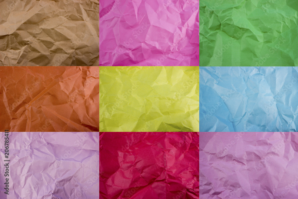 Poster crumpled torn color paper set. empty space for text and design. template for banner and message
