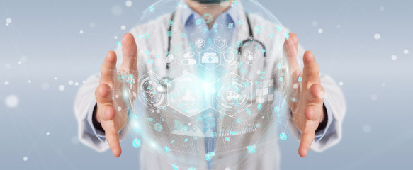 Fototapeta na wymiar Doctor using digital medical futuristic interface 3D rendering