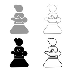 Mother holding baby on hand icon set grey black color