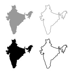 Map of India icon set grey black color