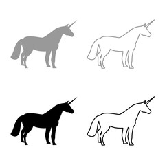 Unicorn icon set grey black color