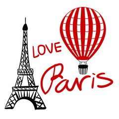 Vector Set red Balloon and Paris Eiffel Tower