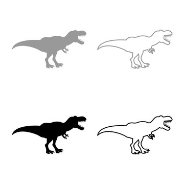 Dinosaur Tyrannosaurus T Rex Icon Set Grey Black Color