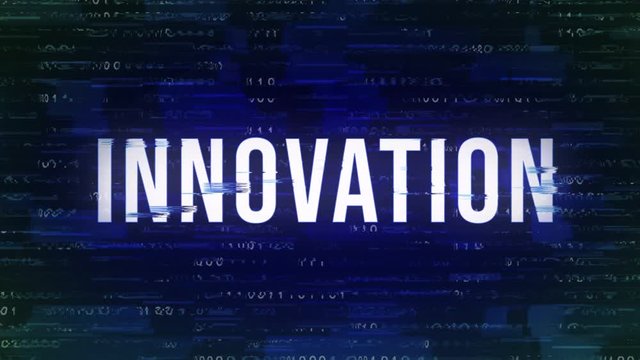 Innovation - Glitch Animated Buzzword with Binary in the Background