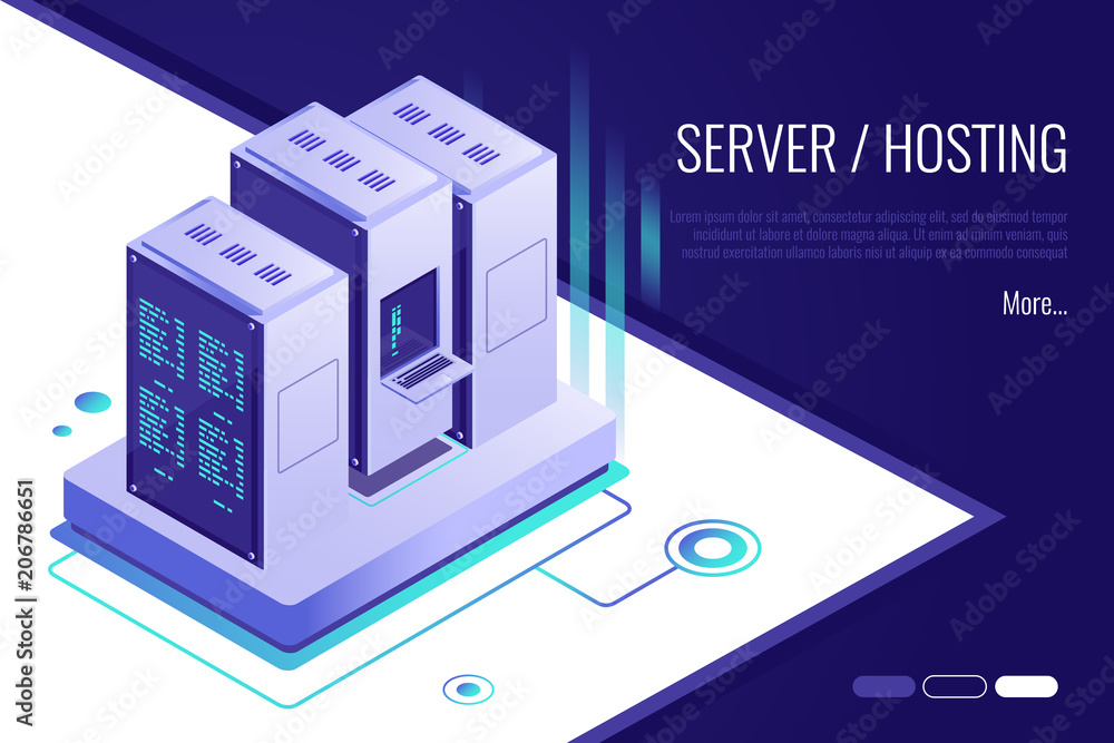 Poster data transmission technology and data protection.concept of server hosting. illustration of network 
