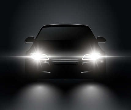 Car lights front silhouette view. Automobile vector car headlights in darkness Stock Vector | Adobe