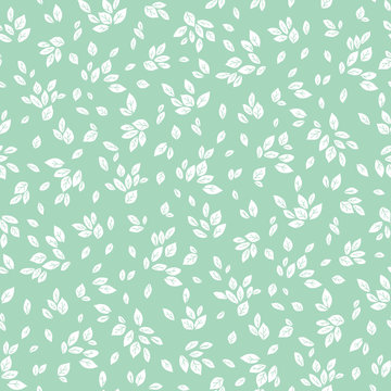 Vector feminine mint green and white monochrome foliage seamless pattern background