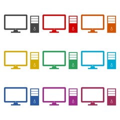 Desktop computer icon, color icons set