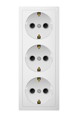 Triple electrical socket Type F. Power plug vector illustration. Realistic receptacle from Europe.