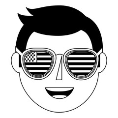 smiling face man in glasses with flag american vector illustration