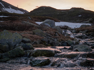 A spirng in montain sunset