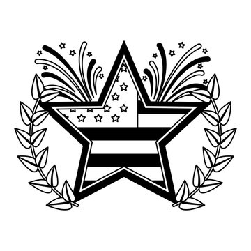 american flag in star with fireworks emblem vector illustration