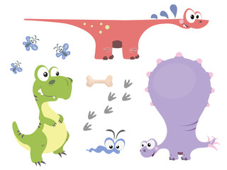 Obraz na płótnie Canvas Set of cute dinosaurs in cartoon style. Reptiles of the Jurassic period.