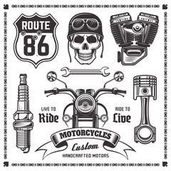 Motorcycles and bikers vector black elements