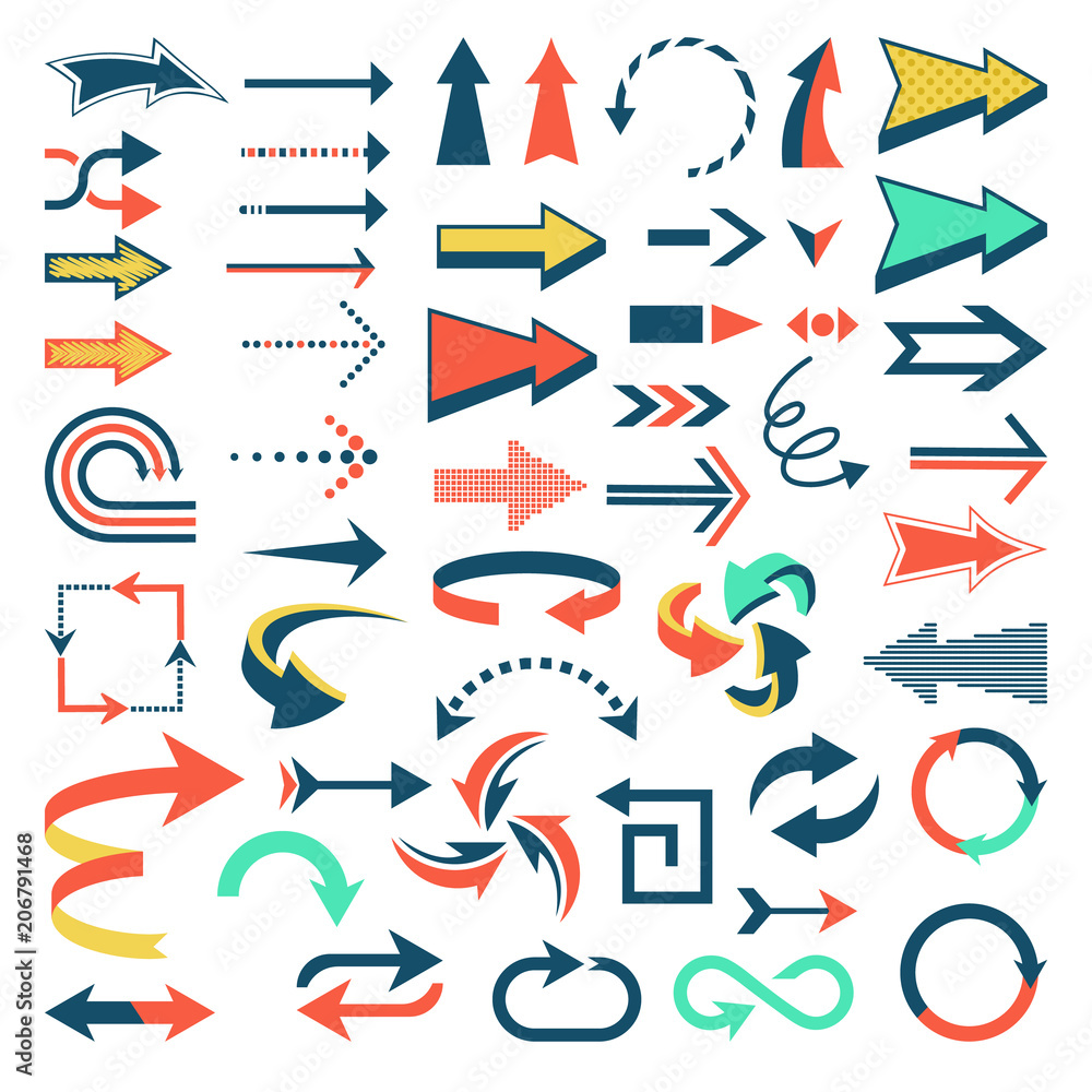 Aufkleber arrow icons vector set arrowheads direction or cursed arrow design up down narrow circle sign collec