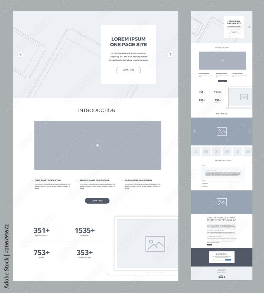 Wall mural one page website design template for business. landing page wireframe. flat modern responsive design