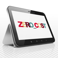 Finance concept: Tablet Computer with Painted multicolor text Zero cost on display, 3D rendering