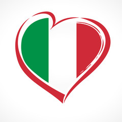 Love Italy, heart emblem national flag colored. Flag of Italy with heart shape for Italian Republic Day isolated on white background. Vector illustration