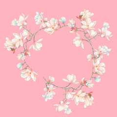 Fototapeta na wymiar Watercolor magnolia flowers and branches