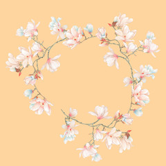 Obraz na płótnie Canvas Watercolor magnolia flowers and branches