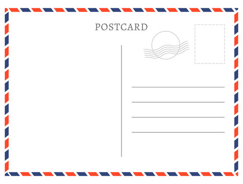 Postcard template paper white texture. Vector postcard empty mail stamp and message design