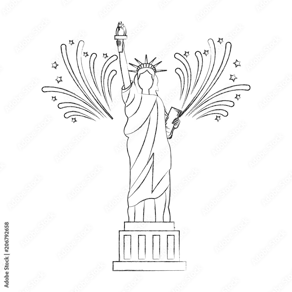 Canvas Prints liberty statue with fireworks vector illustration design