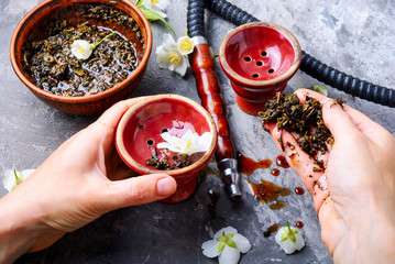 Oriental tobacco hookah with floral jasmine aroma