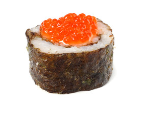 Sushi with red caviar isolated on white background