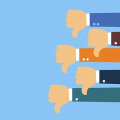 Many thumbs down. Social network dislikes, disapproval, customers feedback. Modern flat design concepts for web banners, web sites, printed materials, infographics. Creative vector illustration