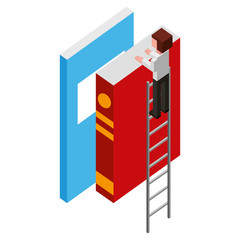 employee in stairs with books learning isometric vector illustration