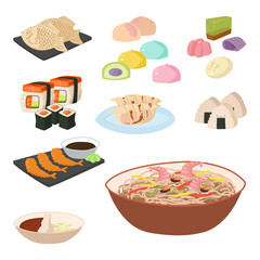 Japan vector food traditional meal cooking culture sushi roll and seafood lunch japanese asian cuisine illustration
