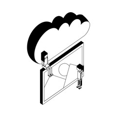 cloud storage people and photo gallery vector illustration black and white
