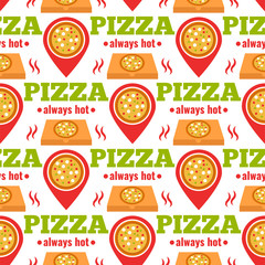 Delivery pizza seamless pattern background pizzeria restaurant service fast food vector illustration.