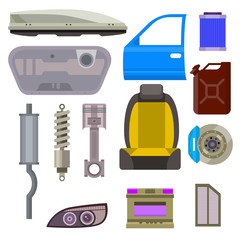 Car vector parts auto repair service vehicle mechanic repair of machines and equipment motocar illustration