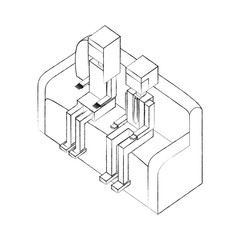 man and woman sitting on sofa isometric vector illustration sketch