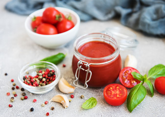 Fototapeta na wymiar Tomato sauce in a jar